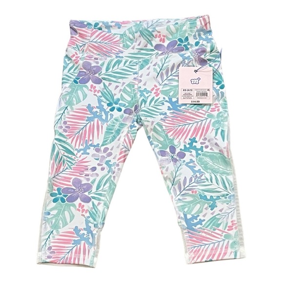 GIRLS 4/5 XS LOT denim capris, floral leggings, Minnie Mouse tank top - Picture 2 of 5